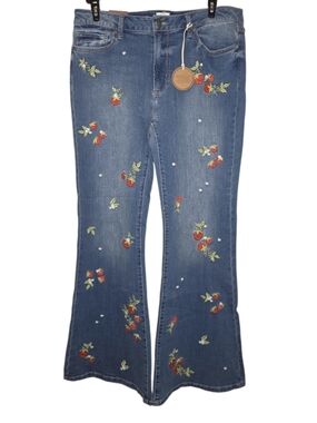 Driftwood Fiora Flare Strawberry Fields Embroidered Denim Women's Jeans Size 10